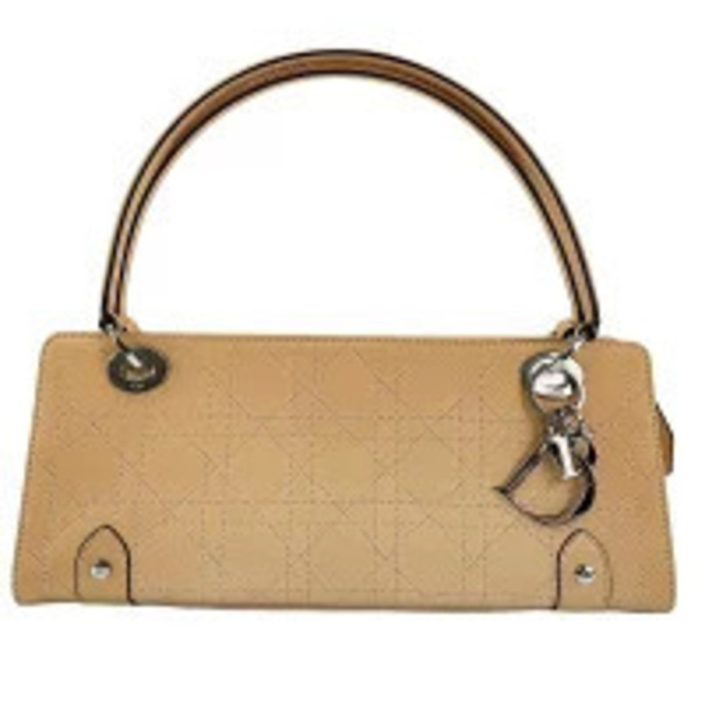 Christian Dior Leather Lady Horizontal Shoulder Bag Beige Cream